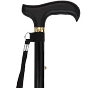 Royal RC Canes Black Adjustable Folding Walking Cane with Wooden Derby Handle – Lightweight Walking Cane for Men and Women – Portable Cane with Wrist Strap, Durable Travel Walking Stick