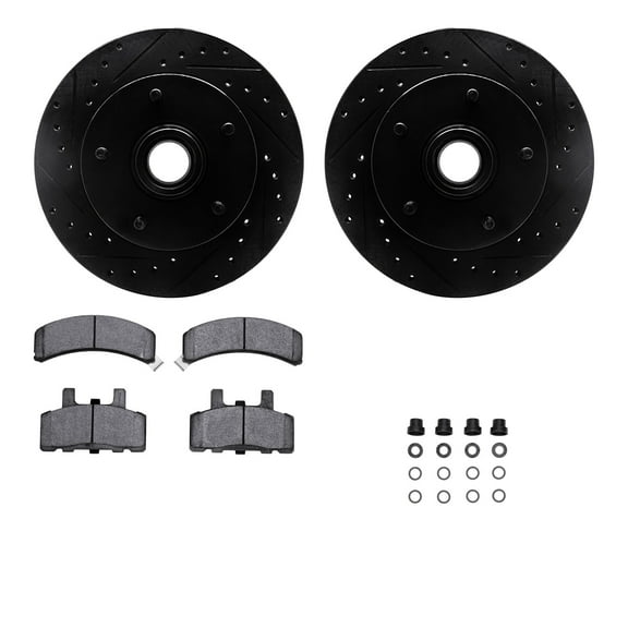 Dynamic Friction Company Front Brake Rotors-Drilled and Slotted-Black with Heavy Duty Brake Pads includes Hardware 8212-40139