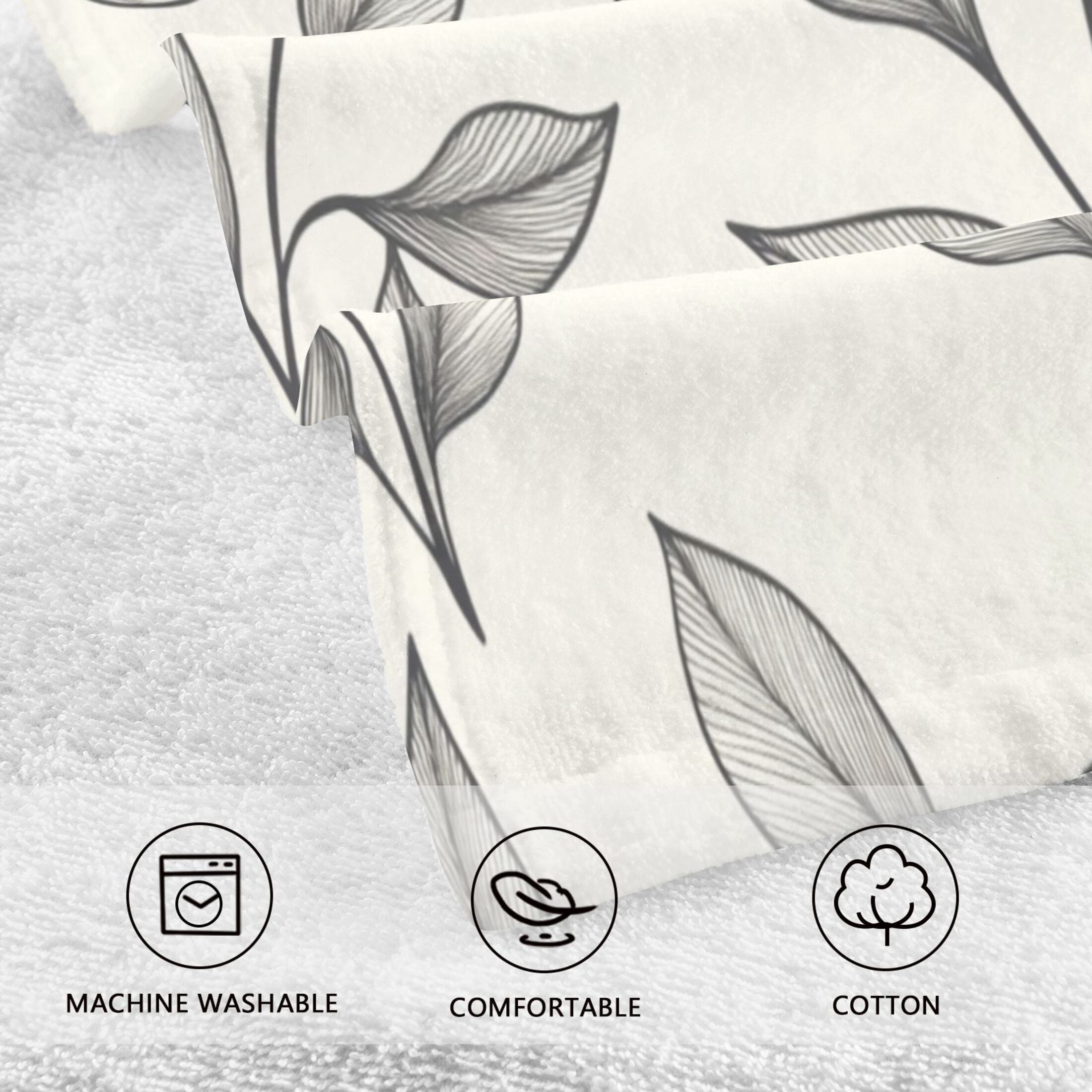 Cotton Towel Two-Piece 16x28 Inch One Sizex2 Face Towel Set Towel Set Cotton Hand Bath Towel Bathroom Beach Pretty Grey Leaves