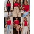 thumbnail image 6 of Women's Boat Neck 3/4 Sleeve T-Shirt, Cotton Modal Slim Fit Top, Red, XL, 6 of 8