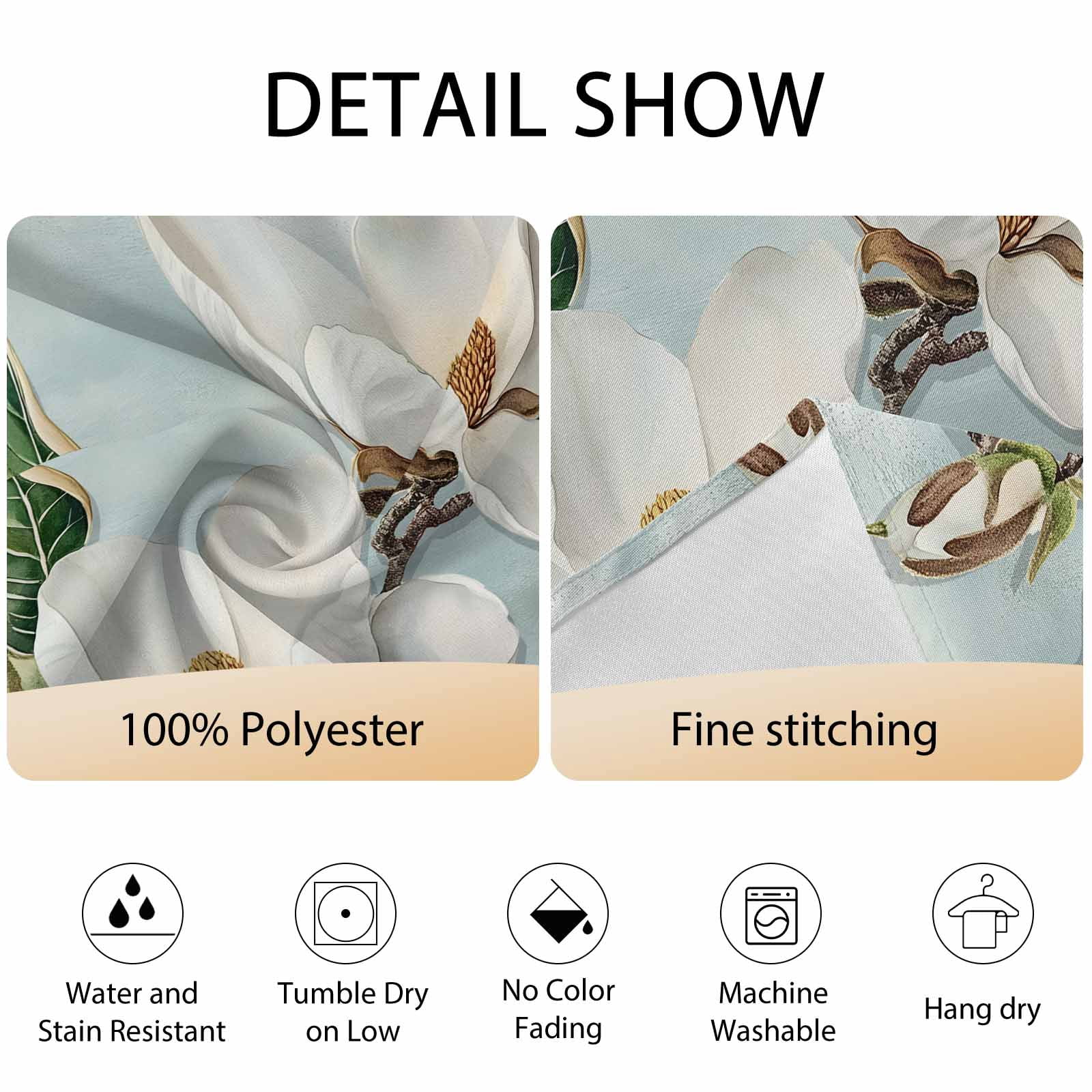Round Tablecloth Farmhouse Rustic Magnolia Waterproof Oil Proof Polyester Table Cloth Cover Decor for Home Dining Outdoor,Patio,Parties, 60" Dia. White Green