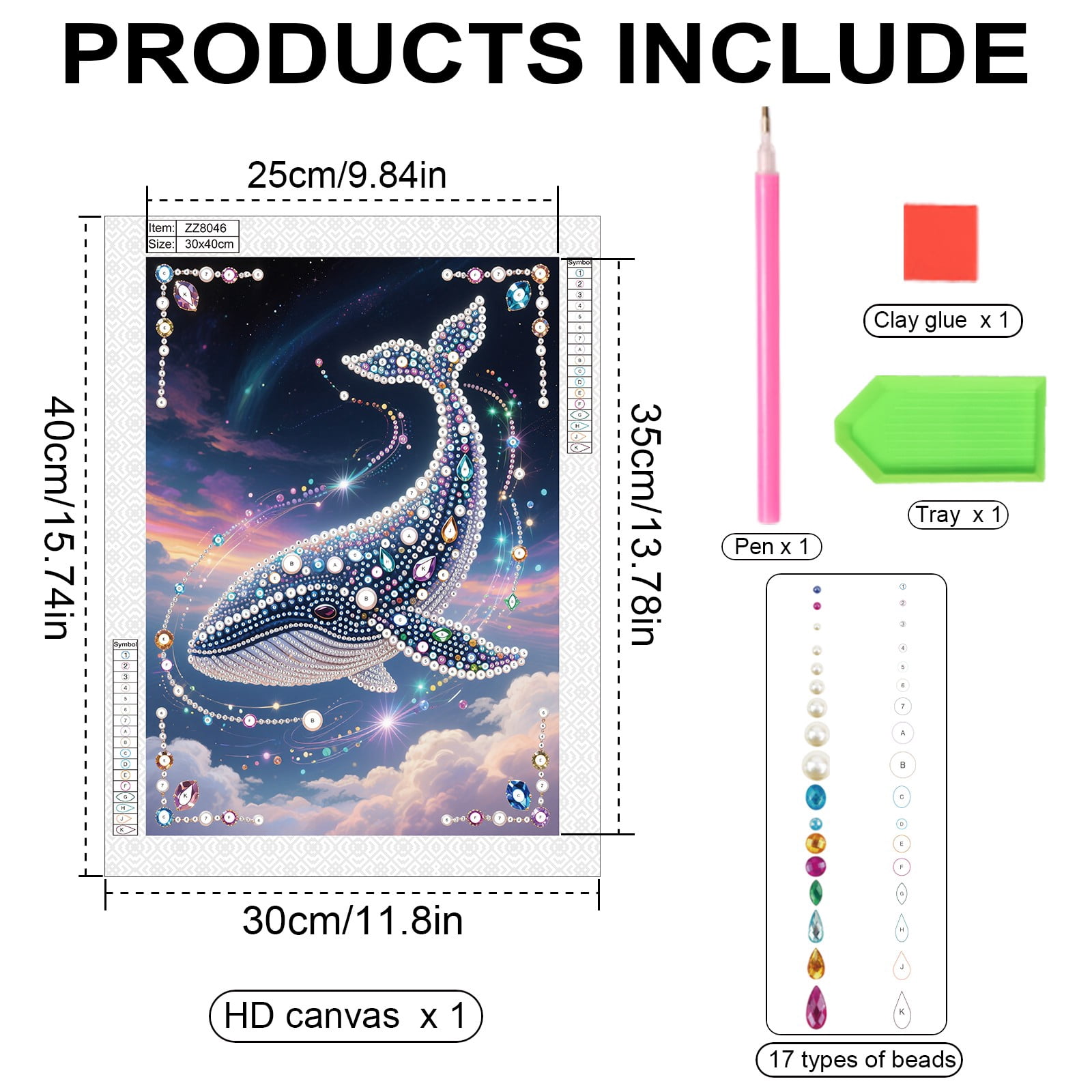 FLOPESN DIY Gemstone Pearl Diamond Art Painting Kit Unframed, 9.84X13.78in, Colourful Canvas Holiday Present Home Wall Decor Unframed-Whale-1