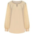thumbnail image 4 of Fnooota Women's Tops 2025, Casual Lace Long Sleeve Crew Neck Pullover Shirts Beige Size XL, 4 of 6