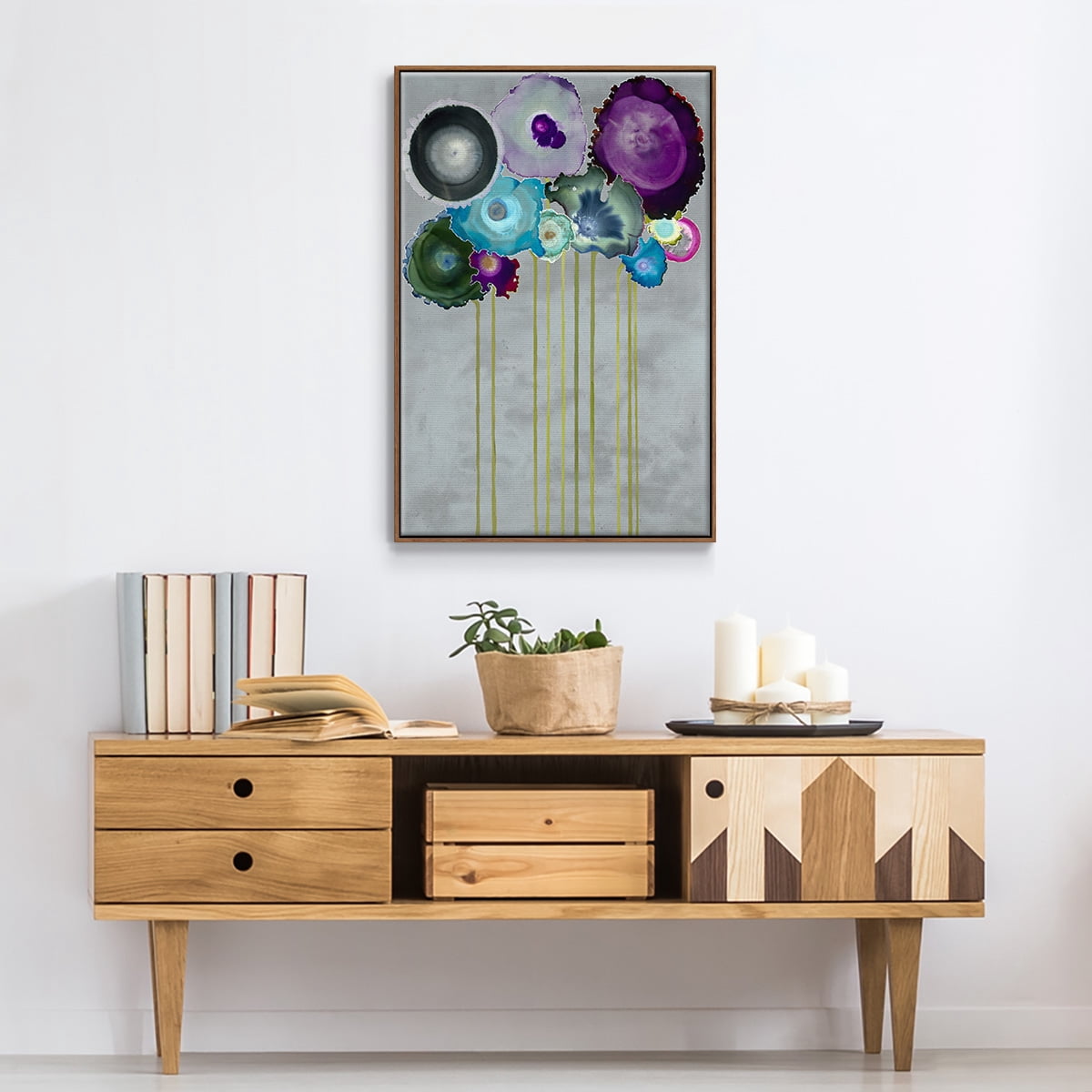 Silver Bouquet Framed Premium Gallery Wrapped Canvas - Ready to Hang - 25 x 37 - Walnut Floating Frame