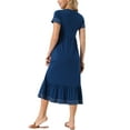 thumbnail image 3 of INSPIRE CHIC Women's Summer V Neck Short Sleeve with Pockets Contrast Trim A-Line Midi Dress M Blue, 3 of 6