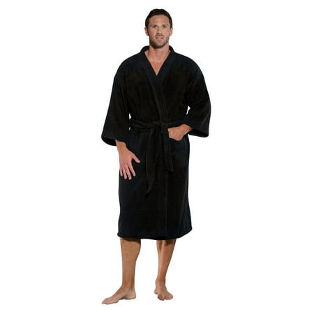 100% Turkish Cotton Men and Women Premium Terry Kimono Bathrobe Made in Turkey (Black, One Size)