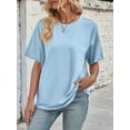 thumbnail image 4 of Womens Oversized T Shirts Loose Fit Crewneck Short Sleeve Tops Summer Casual Blouse Y2K 2025 Basic Tee Sky Blue L, 4 of 9