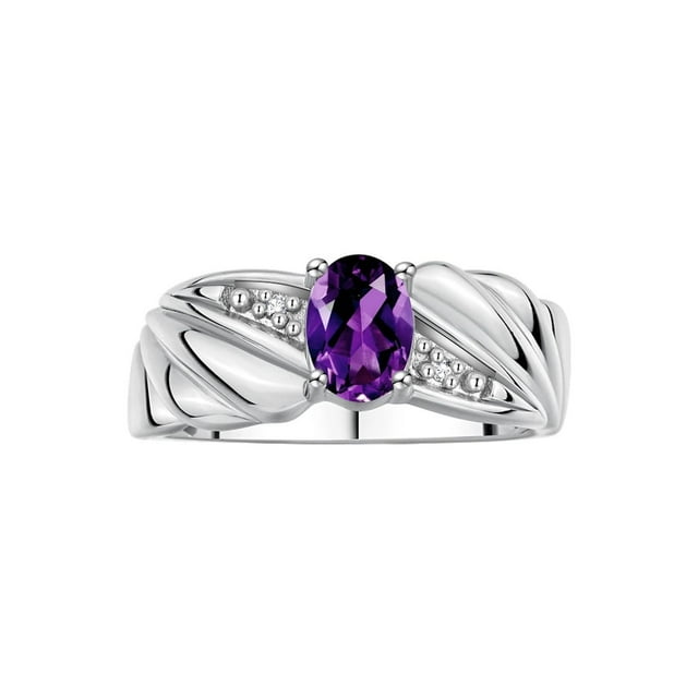 RYLOS Bagues pour Femmes Bague Aile d'Ange en Or Blanc 14K Pierre de Naissance Pierre Précieuse 7X5MM et Diamants Améthyste de Février Bijoux pour Femmes Bagues en Or pour Femmes Taille 9
