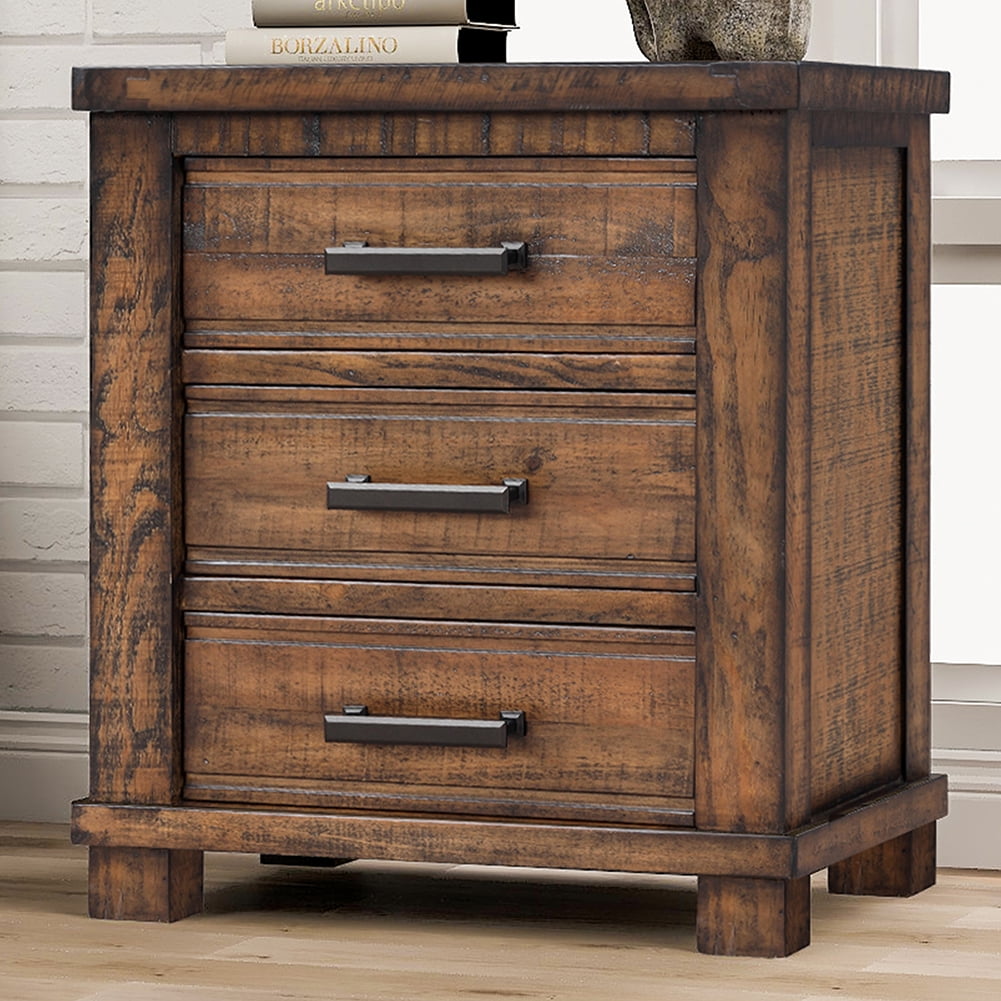 rustic 3 drawer nightstand