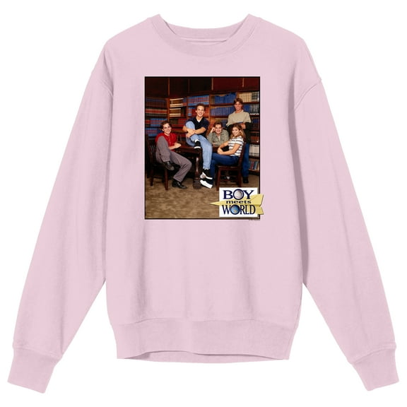 Boy Meets World Characters Adult Pink Crew Neck Sweatshirt-Medium