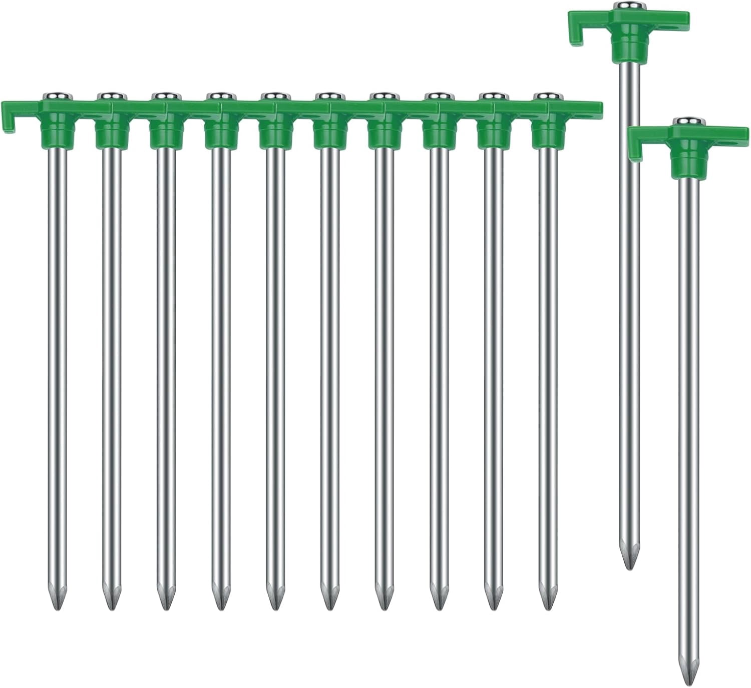 WarmH Tent Stakes Heavy Duty Camping Stakes, 7.1/9.8inch Non-Rust Metal Tent Pegs Ground Stakes Tent Spikes Camping,Garden,Hiking Green/Orange/Black (Orange 12+2pcs, 10IN)