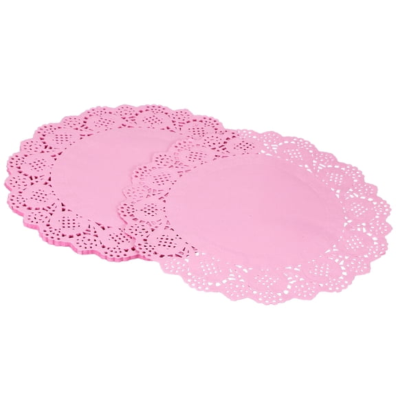 Uxcell 50Pcs Paper Doilies, 10.5" Lace Doilies Round Paper Placemats for Dessert Cake Wedding Birthday Party Decorations Sandwiches Restaurants, Pink