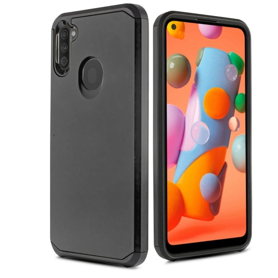 for Samsung Galaxy A11 Case Phone Case Shock Proof Edges Hybrid Hard Back Slim Bumper Cover (Black)