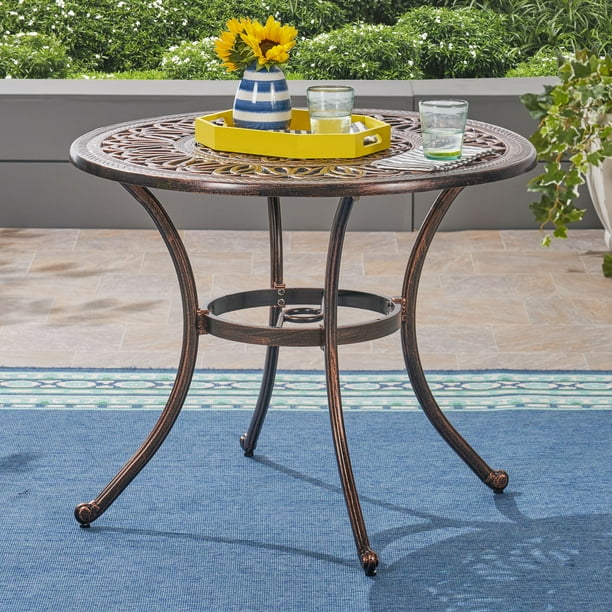 Clayton Outdoor Round Cast Aluminum Dining Table Shiny Copper Com Clayton Outdoor Round Cast Aluminum, Round Table Clayton Rd