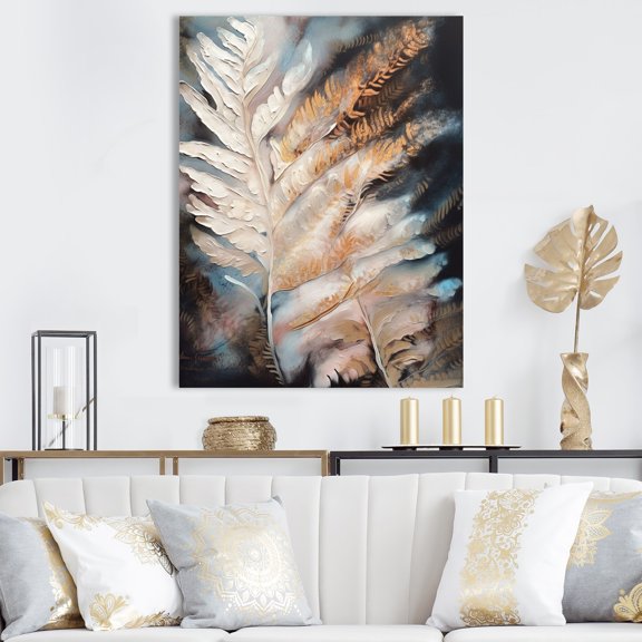 DESIGN ART Designart "Cream Fern Reverie" Floral Ferns Wall Art For Living Room 16 in. wide x 32 in. high