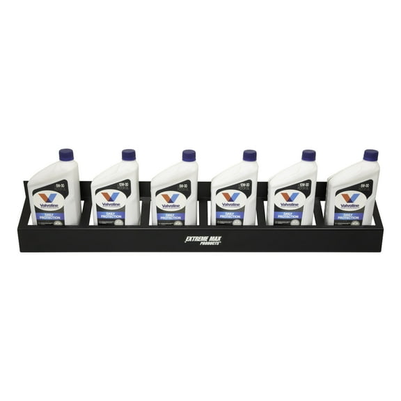 Extreme Max 5001.6478 Wall-Mount Aluminum 6-Quart Oil Jug Rack Holder for Race Trailer, Garage, Shop, Enclosed Trailer, Toy Hauler - Black