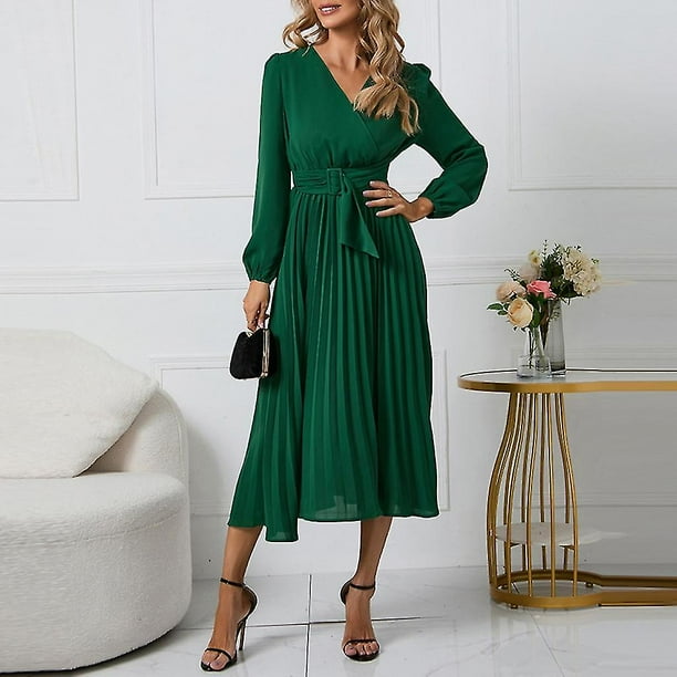 Womens Elegant Long Sleeve Midi Dress Belted Party Wedding Guest Office  Dresses - Walmart.ca