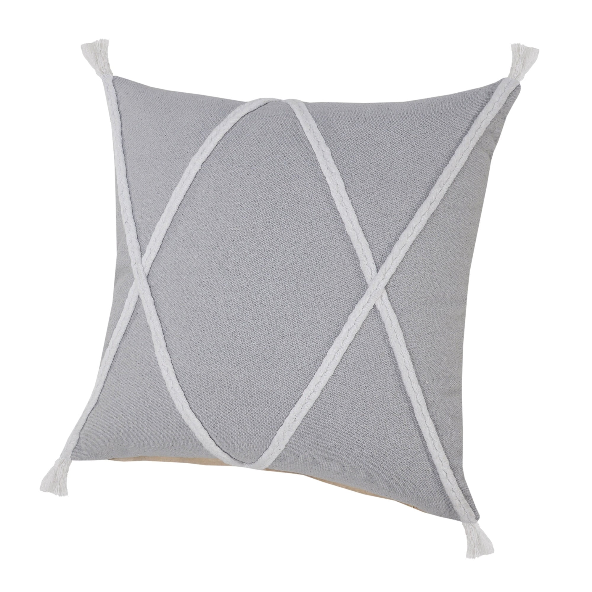 Laddha Home Designs Handwoven Braided Diamond Throw Pillow Cover - 20" - Gray and White