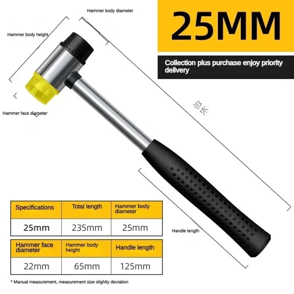 Double Face Soft Tap Rubber Hammer 25mm Multifunctional Glazing Window Beads Hammers Nylon Head Rubber Mallet