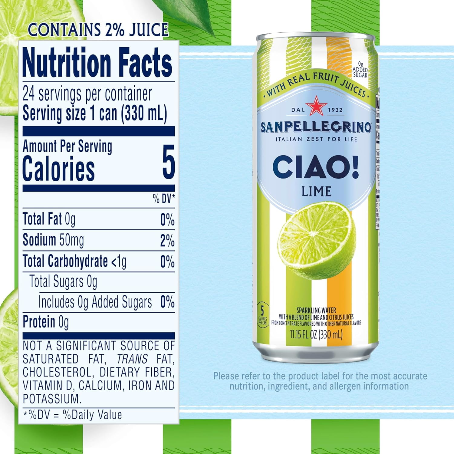 (Pack Of 4) San Pellegrino Water Sparkling Ciao Lime 6 Pack 66.9 Fo