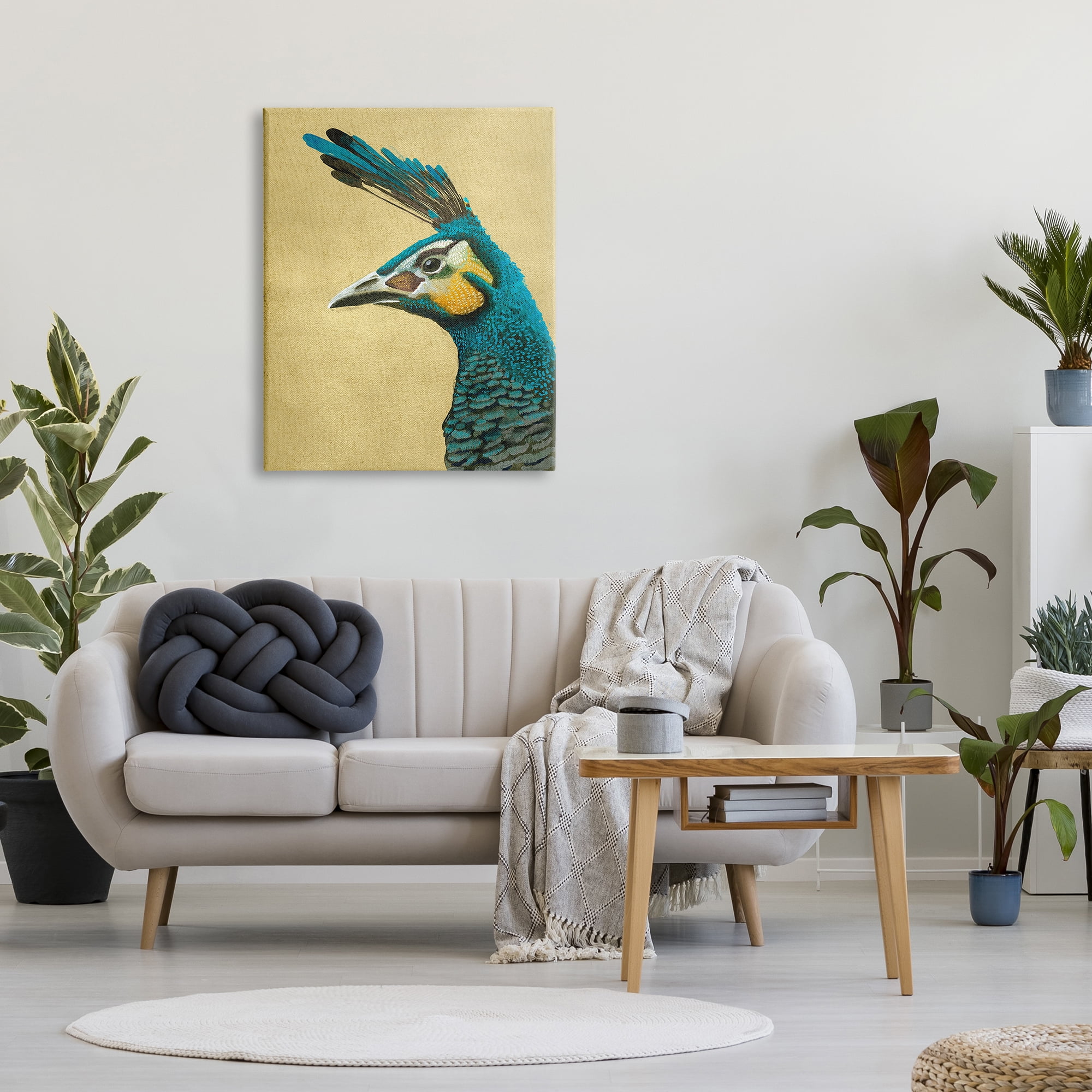 Stupell Industries Peacock Looking Left Animals & Insects Painting Gallery Wrapped Canvas Art Print Wall Art, 30 x 40