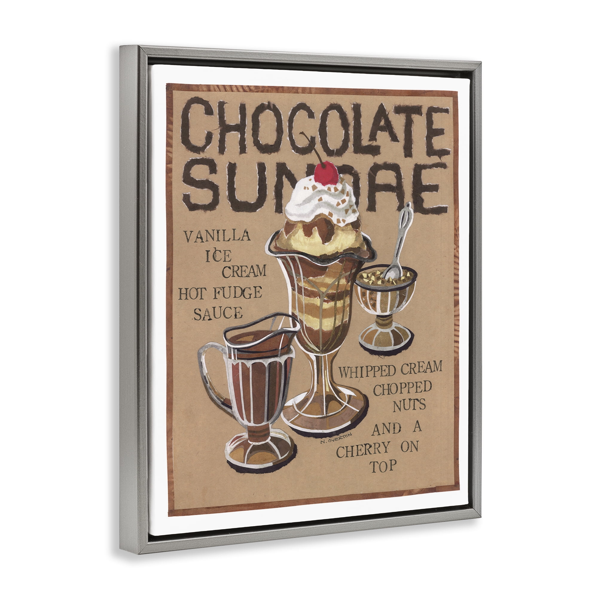 Stupell Industries Chocolate Sundae Recipe Food & Beverage Painting Gray Floater Framed Art Print Wall Art, 25 x 31