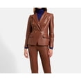 thumbnail image 3 of BROWN Party Classic Blazer Real Genuine Lambskin Leather Stylish Button Women, 3 of 4