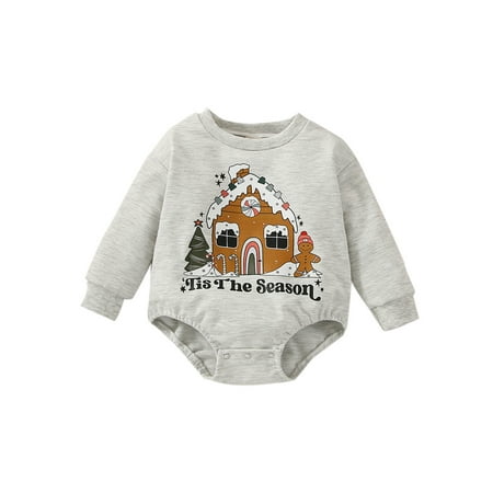 

Seyurigaoka Baby Boys Girls Christmas Romper Tops Cute House Print Long Sleeve Round Neck One-Piece Bodysuit for 0-24M Toddler Kids