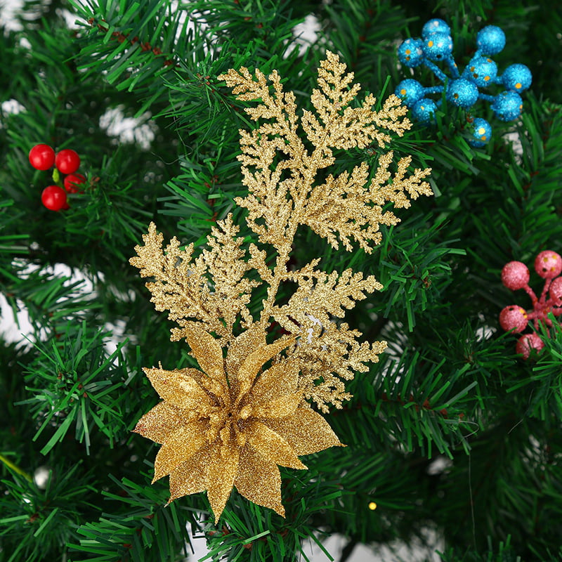 Details about   1/10PCS Christmas Poinsettia Glitter Flower Tree Hanging Party Xmas Decor Kit US 