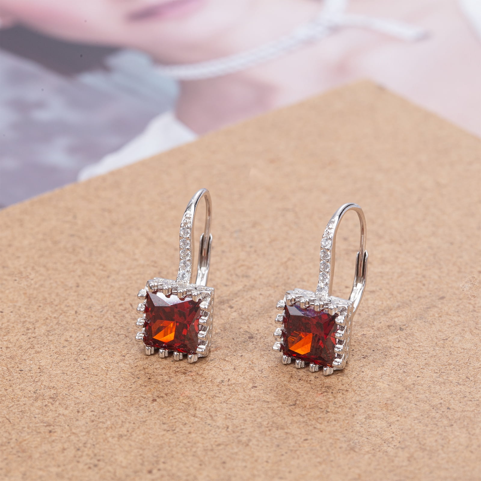 925 Sterling Silver Lever Back Earrings with Princess Cut Cubic Zirconia for Women