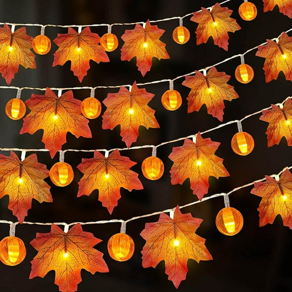 Fall Garland with Pumpkin Lights, Fall Decorations for Home Maple Leaf Pumpkin Lights, 13Ft 40 LED Maples Leaves Fall Lights USB Powered Halloween Thanksgiving Indoor Porch Bedroom