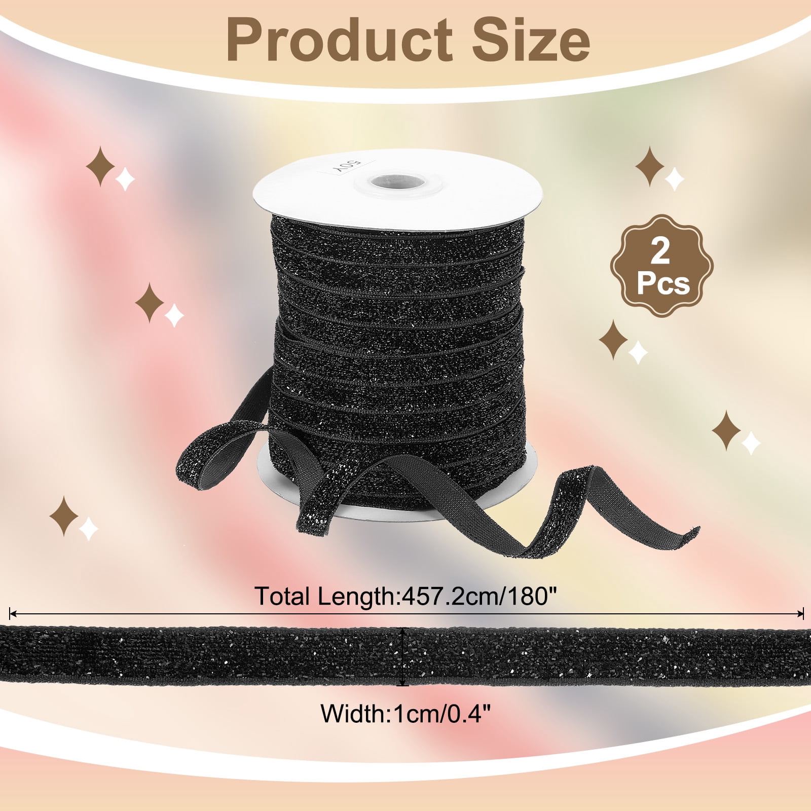 Uxcell Glitter Velvet Ribbon, Sparkly Fabric Metallic Ribbons Gift Wrapping Roll for Crafts Hair Bow Wreaths Decoration Black