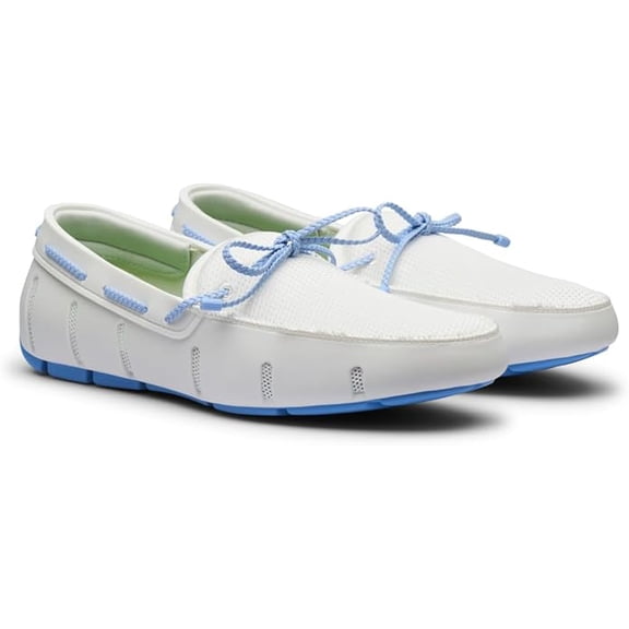 SWIMS Mens Braided Lace Shoes for Men, Casual Beach Loafer, Comfortable Summer Shoe, Stylish Lightweight Walking Footwear (White,15)