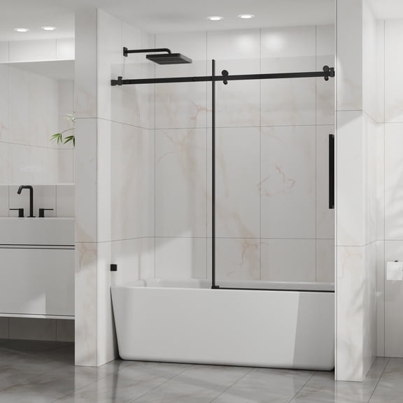 Goodyo 56-60" x 58" Frameless Sliding Bathtub Shower Door, Stylish Home Bathroom Remodel, Smooth Glide, Durable Metal Frame