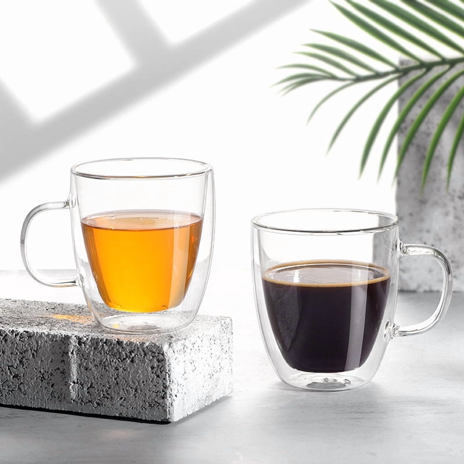 Double Wall Glass Coffee Mugs 350ml with Bamboo Lid , Glass Coffee Cups   with Handle, Insulated Clear Coffee Mug, Perfect for Latte, Cappuccino, Espresso, Hot Beverage, Tea