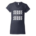 thumbnail image 2 of Wild Bobby Jerry Springer 90's TV Talk Show Host Jerry Jerry Chant Famous People Women’s Standard V-Neck Tee, Navy, X-Large, 2 of 6