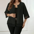 thumbnail image 2 of Arnsht (S-5XL) Plus Size Women 3/4 Sleeve Cropped Cardigan Open Front V Neck Lace Lightweight Bolero Short Shrugs 2025 Summer Black L, 2 of 9