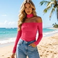 thumbnail image 2 of Fengqque Women Long Sleeve Top Convertible Detachable Snap Choker Square Neck Raglan Slim Fit Solid Blouse Hot Pink-A M, 2 of 9