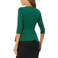 thumbnail image 3 of INSPIRE CHIC Peplum Tops for Women's 3/4 Sleeve Teacher Belted Elegant Business Work Blouse 2XL Green, 3 of 5