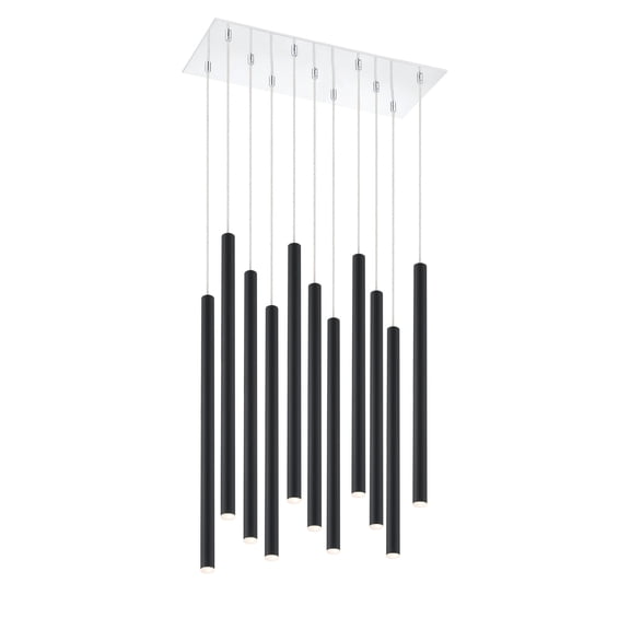 Z-Lite Forest 11 Light Steel LED Island Pendant in Matte Black and Chrome