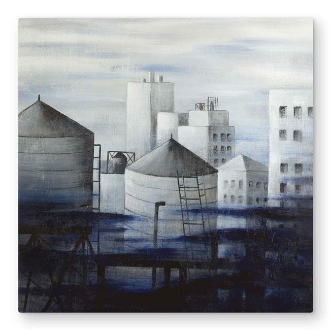 Begin Home Decor C1MP3232GOK5Z1 32 x 32 in. Gray City with Blue Clouds Wall Art - Building Office Metal Print