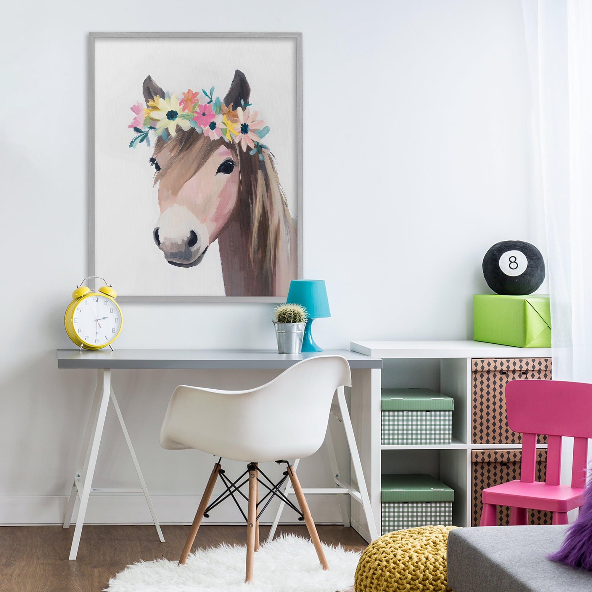 Stupell Industries Flower Crown Horse Gray Framed Giclee Art, design by The Prints Vibe