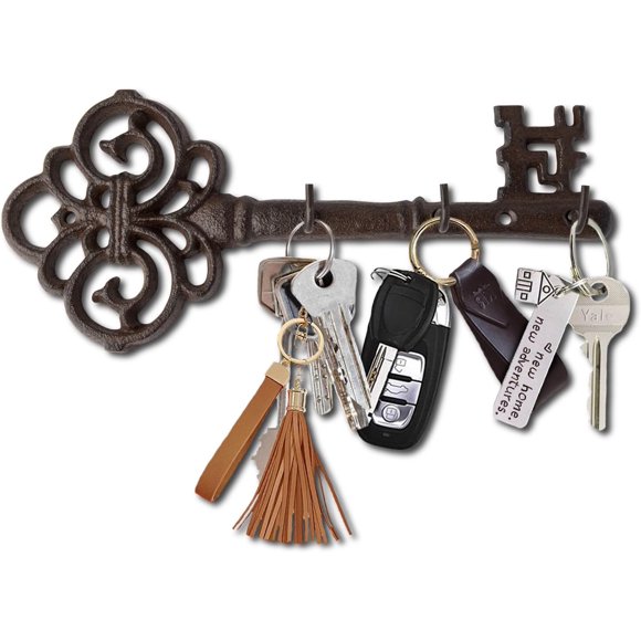 Porte-clés Mural Décoratif / Clé Vintage avec 3 Crochets / Mural / Fonte Rustique / 10,8 x 4,7 - avec Vis et Ancrages par Comfify