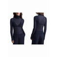 thumbnail image 3 of Top de Larga Ajustado de de Color Liso con Cuello Alto para Mujer, Camisa Transparente. Azul Oscuro M, 3 of 6
