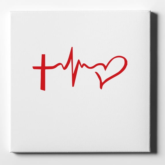 Cross Heart - Faith Hope Love - 10" x 10" - Decorative Canvas Wall Art - White Edge - 5/8" Gallery Wrapped