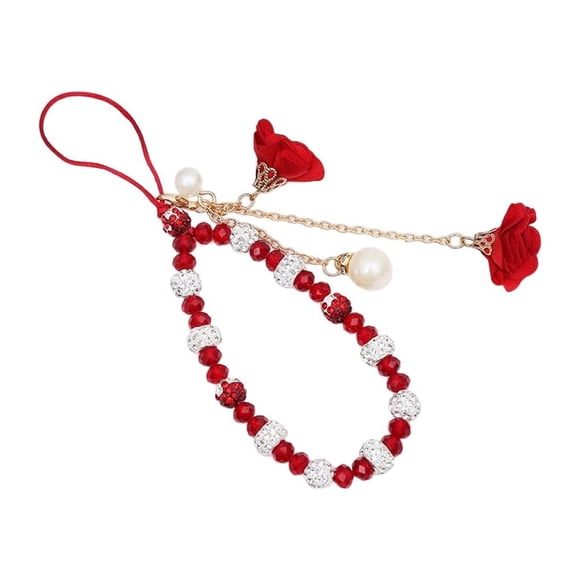Correa para teléfono móvil Injueey Cordón de flores de cristal a la moda Rojo