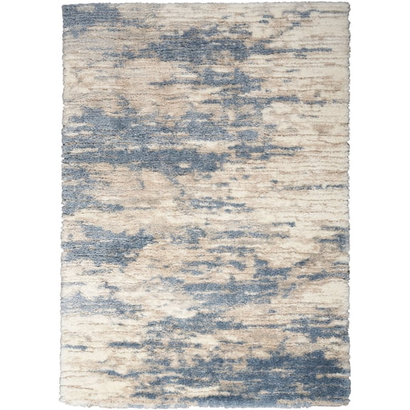 Nourison Luxurious Shag Light Blue Grey 4' x 6' Area Rug, Abstract, Plush, Bed Room, Living Room, Dining Room, Kitchen, Easy Cleaning, Non Shedding,