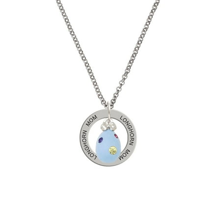 Dot Mother Of Pearl Ring - Light Blue Easter Egg with Multicolored Crystal Dots Longhorn Mom Affirmation Ring Necklace