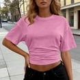 thumbnail image 4 of Dvprdro Womens Side Ruched Crew Neck T Shirts Short Sleeve Solid Color Slim Fit Casual Summer Tops, 4 of 8