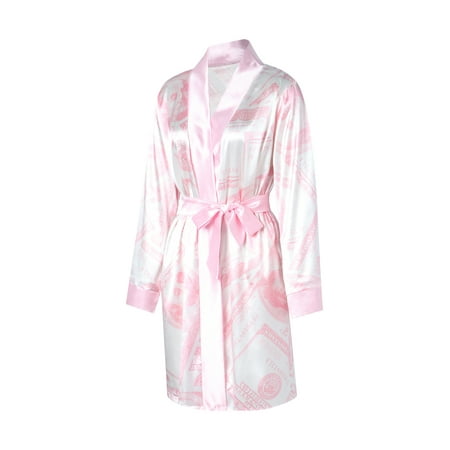 

Lieserram Women s Satin Robe Trendy Dollar Print Long Sleeve Silky Kimono Bathrobe Sleepwear with Belt